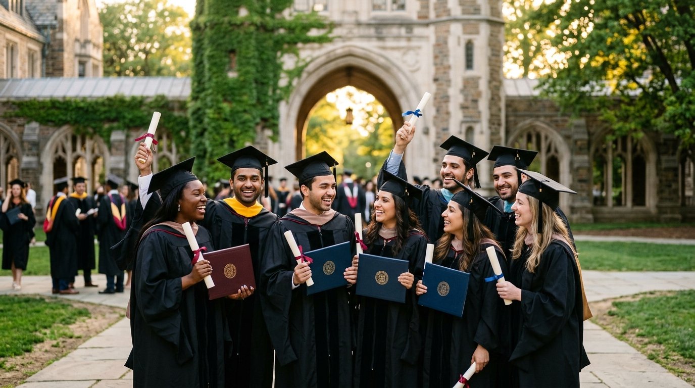 Prolex Study University Graduates with Degree Caps and Diplomas